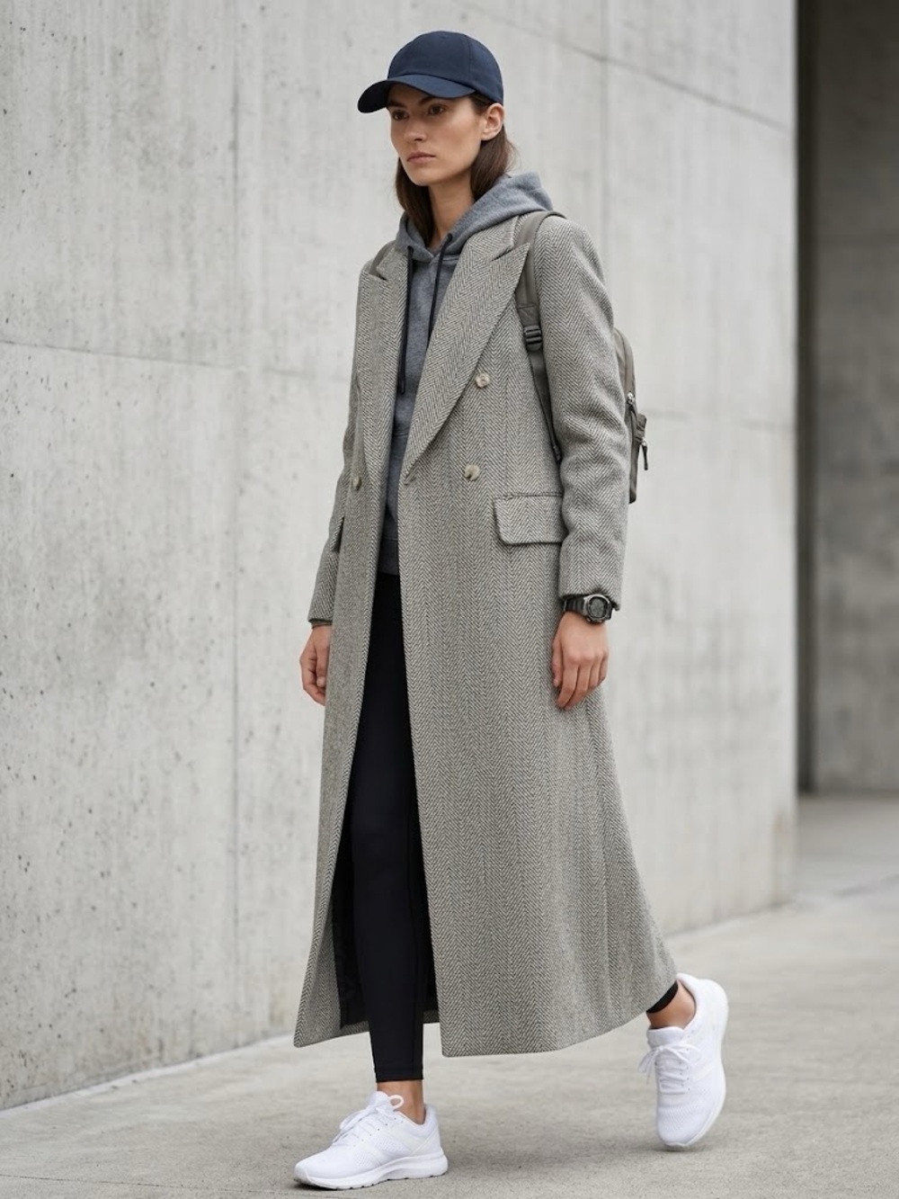 Vintage MAXIMA Slovak Wool Angora Cashmere Herringbone Maxi Coat Size 36 / S